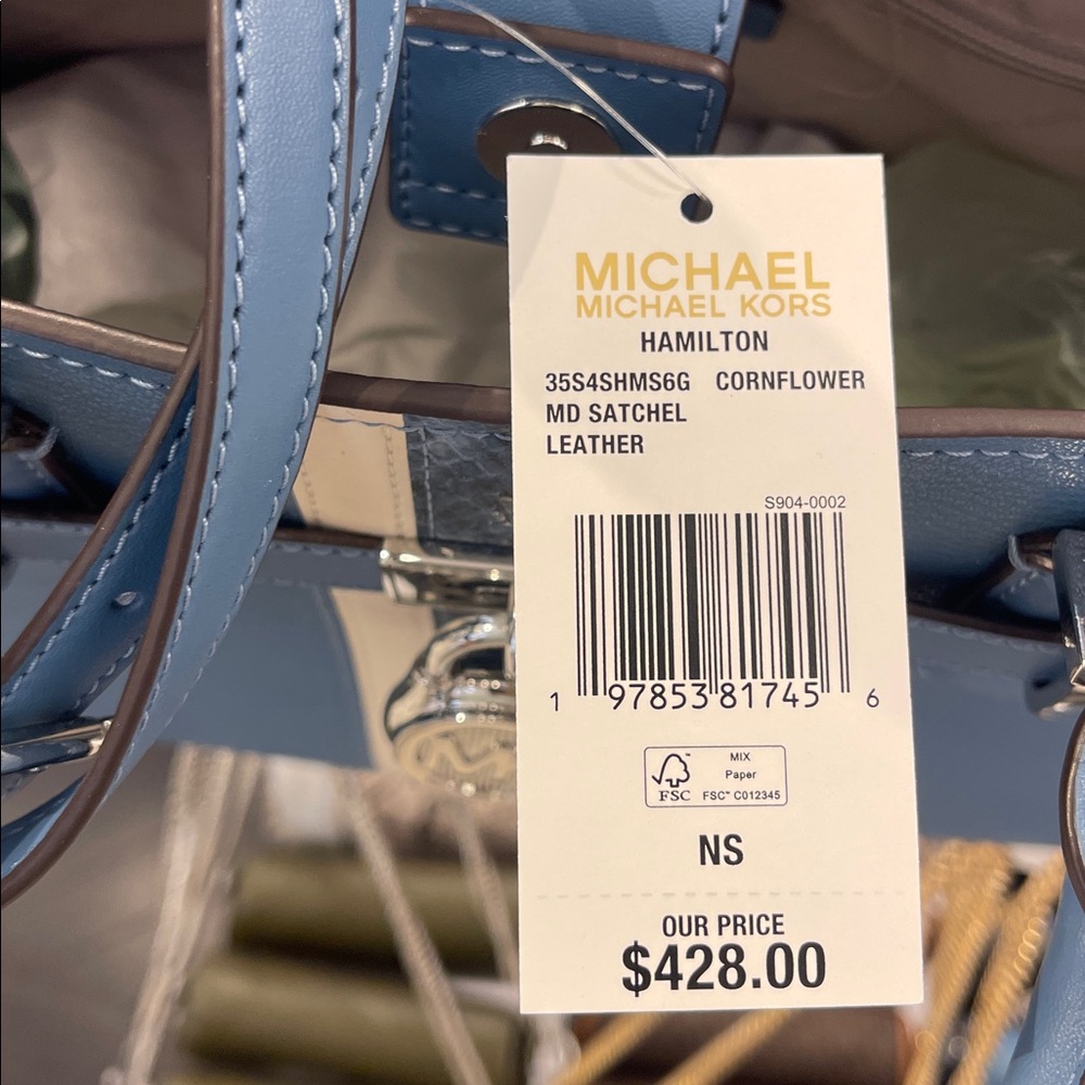 MICHAEL KORS Hamilton Md Leather and Snake Embossed Stripe Satchel
Cornflower - Picture 10 of 16